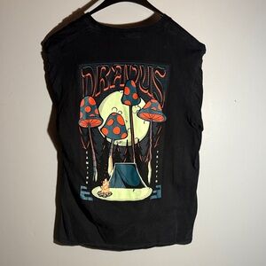 Dravus Black Graphic Sleeveless T-Shirt with Mushroom Design
